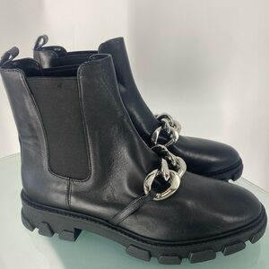 Michael Kors Chain Ankle Boots | Black Leather Lug Sole | Size 9.5